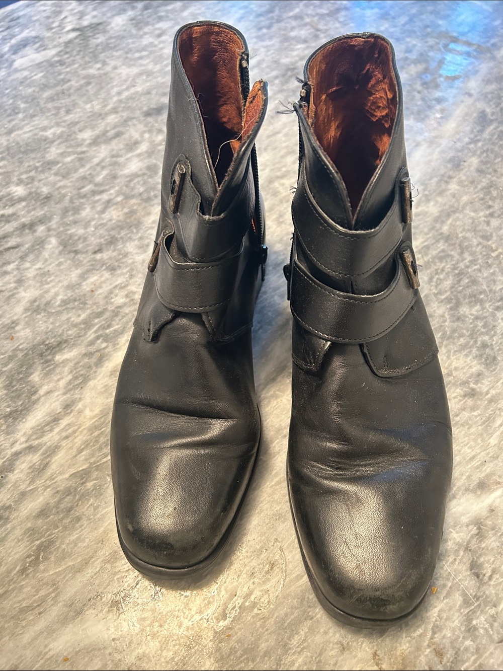 Women's Black Leather Ankle Boots with Strap Detail